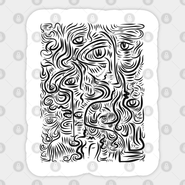 Black and White Graffiti Art Abstract Faces Sticker by signorino